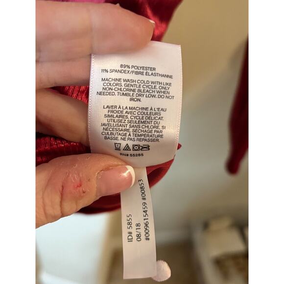 Express One Eleven Red Faux Wrap Velvet Red Blouse Size XS 0-2 - Picture 5 of 6